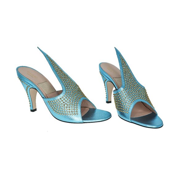 Gucci Exaggerated-point Crystal Leather Heel Sandals - Picture 1 of 6